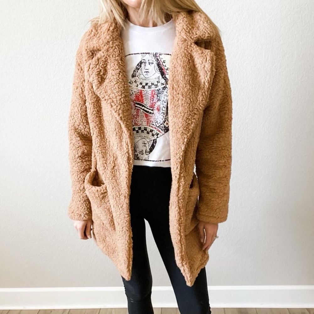 Camel teddy cardigan jacket